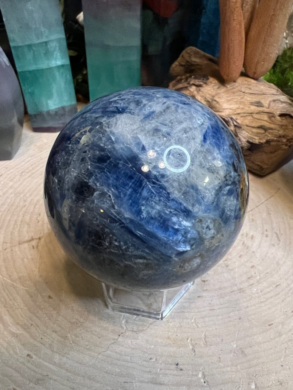 Blue kyanite in quartz sphere